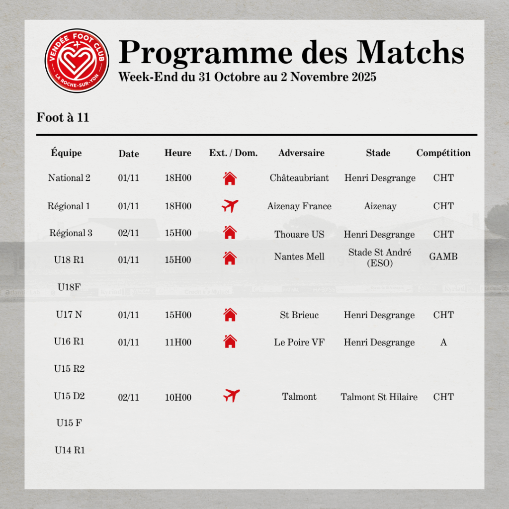 PROGRAMME DES MATCHS
