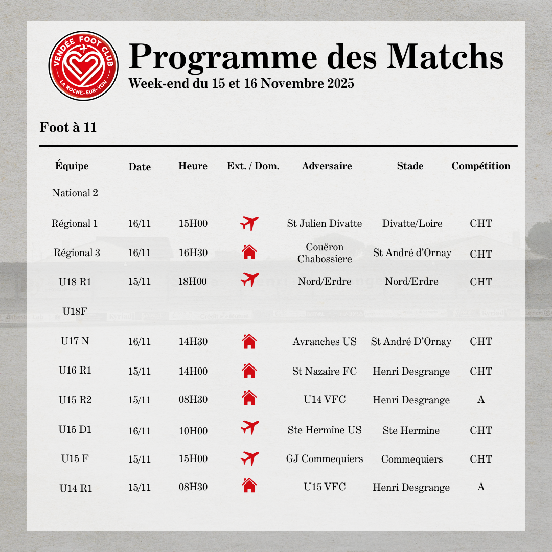 PROGRAMME DES MATCHS