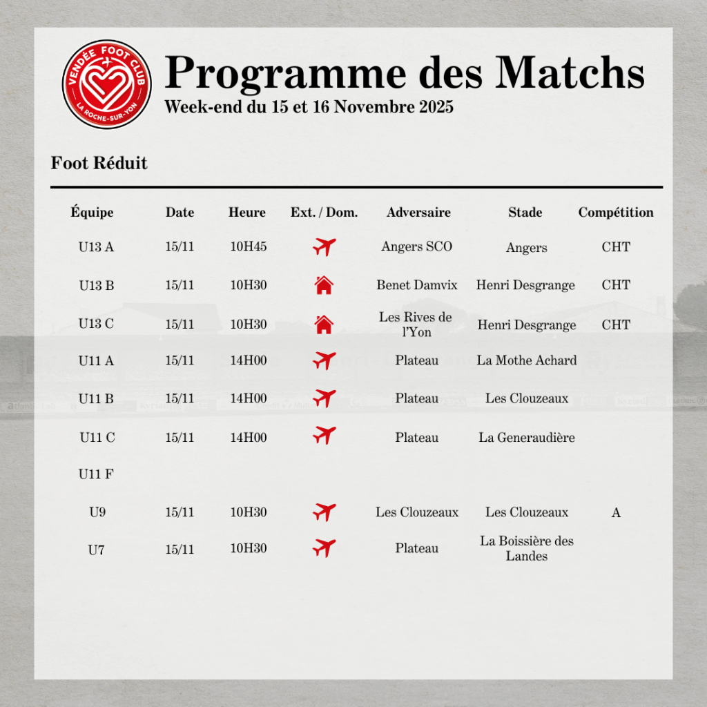 Programme des matchs