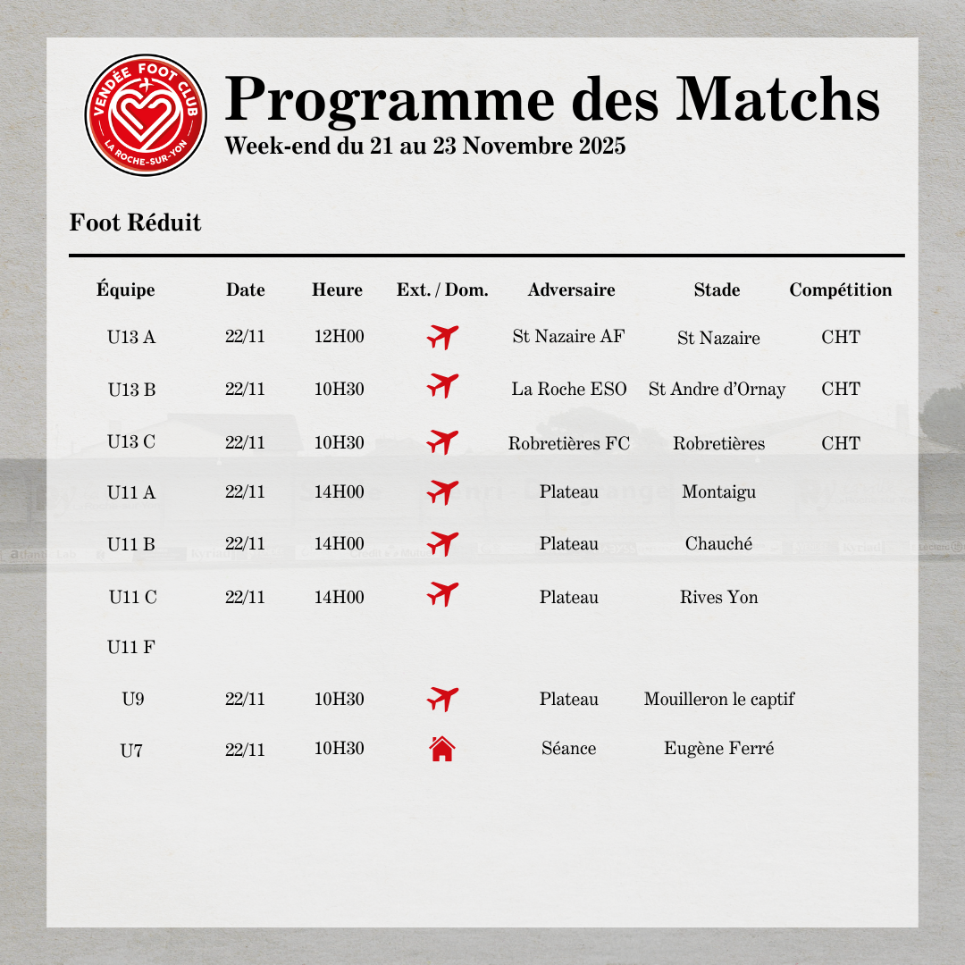 Programme des matchs du week-end