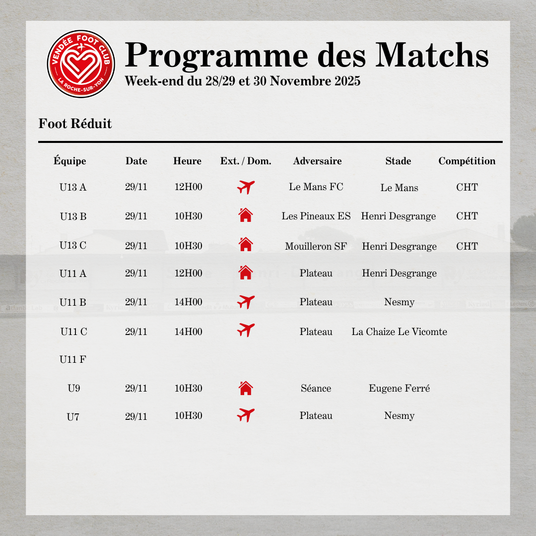 Programme des matchs du week-end