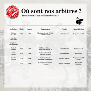 Programme de nos arbitres - Du 27 au 30/11/2025