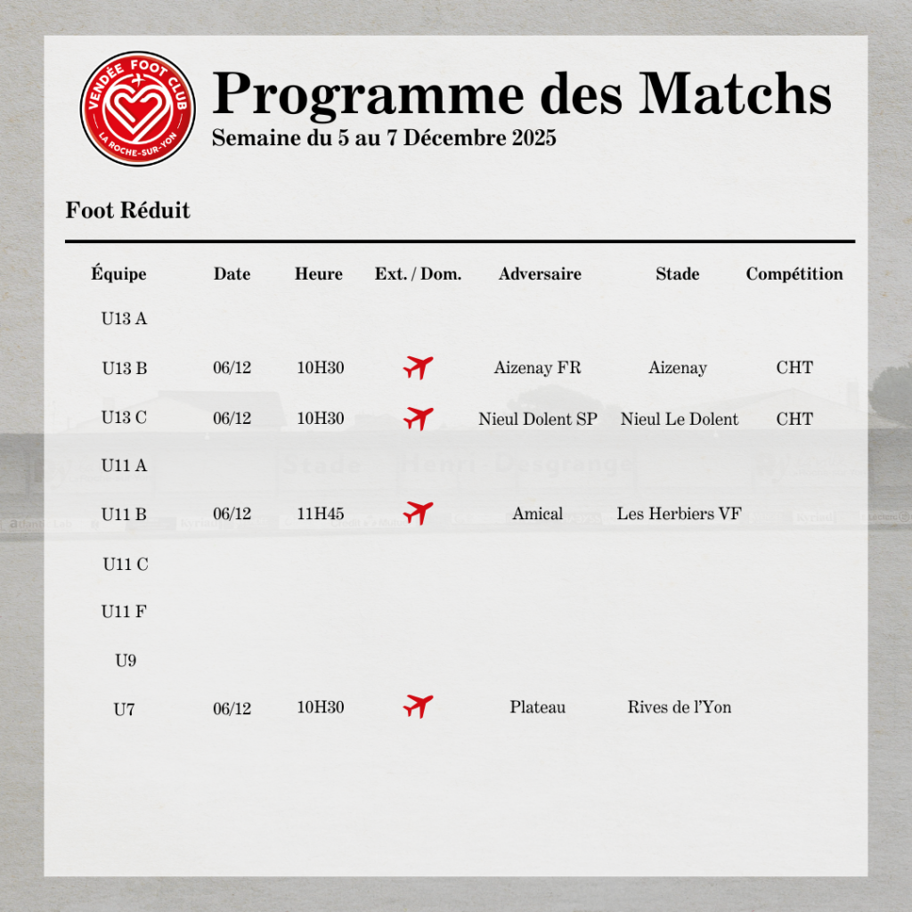 Programme des matchs du week-end