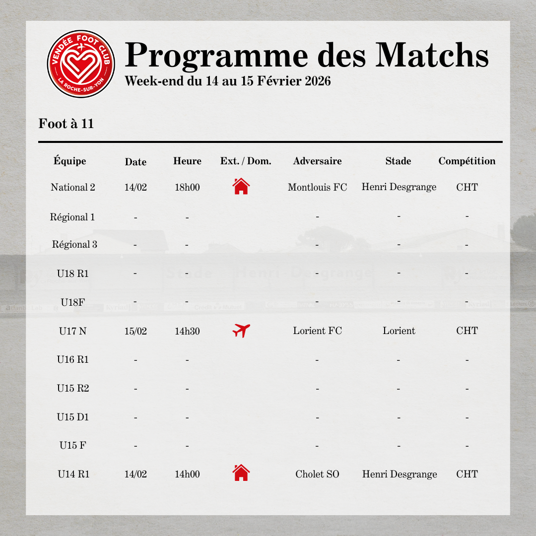 Programme des matchs